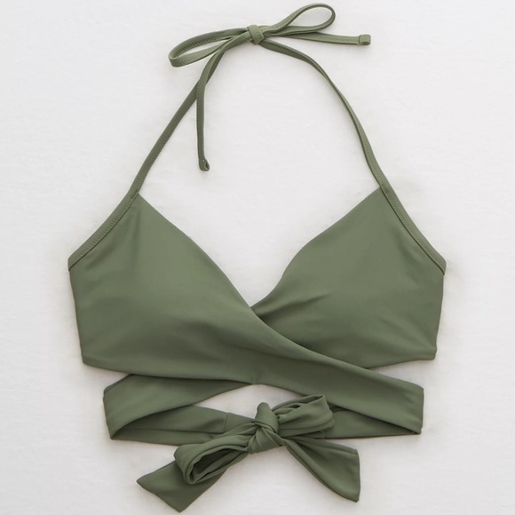 Aerie Wrap Halter Bikini Top Sage Green Size S - Picture 3 of 10